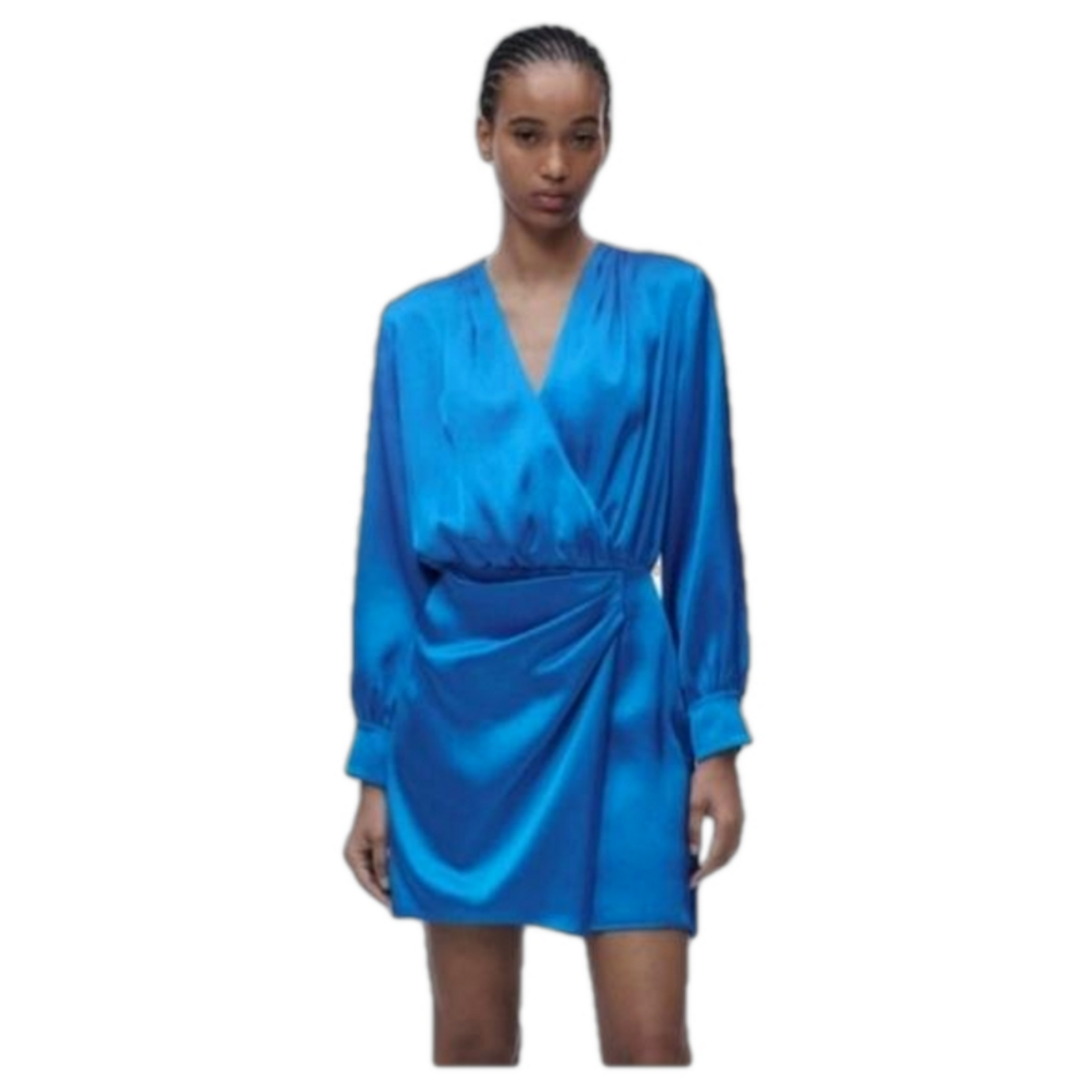 NWT Medium Zara Cerulean Blue Satin Dress